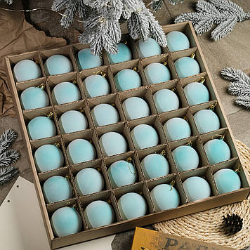 Набір ялинкових іграшок  "Оксамит бірюзовий" Кулі діаметром  8 см.36.шт