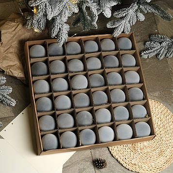 Набір ялинкових іграшок  "Оксамит сірий" Кулі діаметром  8 см. 36 шт