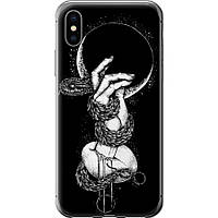Чехол 2d пластиковый на телефон iPhone X Змея в руке "4149t-1050-58250"