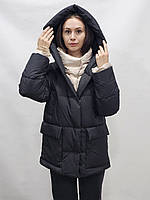Куртка натуральний пух 90% 10% перо з капюшоном довжина 70 см 44р 46р 48р 50р 52р 54р колір чорний