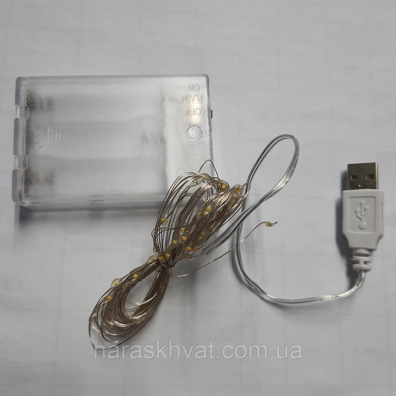 Гірлянда Нитка Роса Led 100 дроту 10 м холодний білий 1 режим USB + батарейка