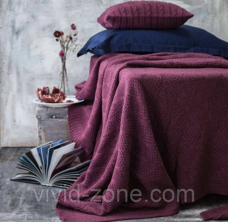 Покривало в язані VividZone ІНСТА 220*240 марсала, фото 1