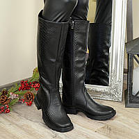 Сапоги-трубы женские кожаные с квадратным носком, цвет черный. 37 размер