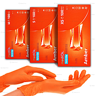 Нитриловые перчатки MediOk, плотность 3.8 г. - оранжевые Amber (100 шт)