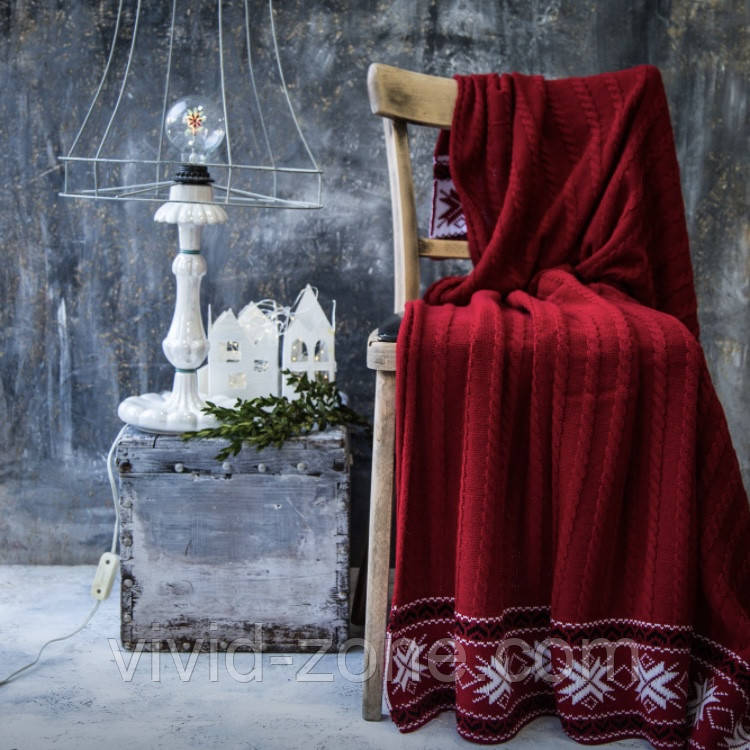 Плед вʼязаний Vividzone ЭТНО 140*180 червоний