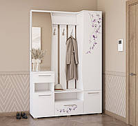 Современная прихожая белая в узкий коридор со шкафом зеркалом вешалкой обувницей 140 см Эвита Мир Мебели
