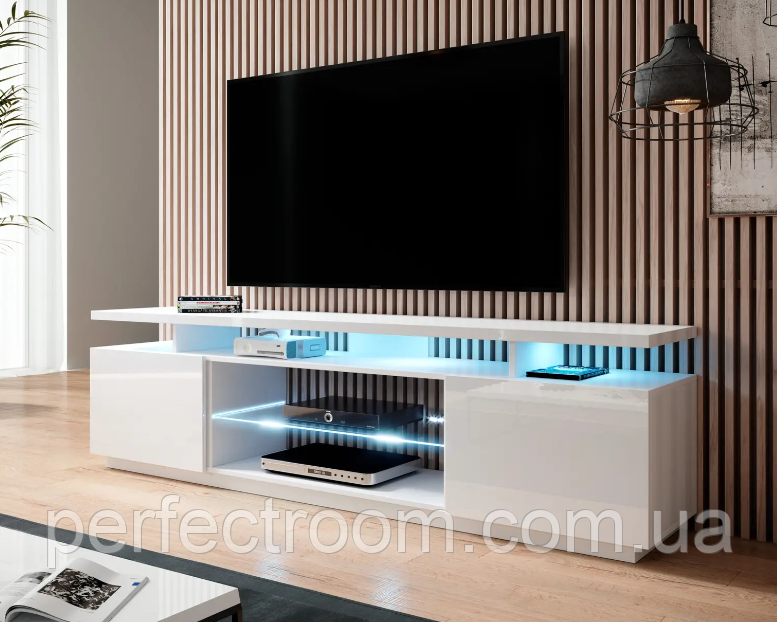 Пряма тумба під телевізор зі скляними полицями Cama Eva 180/56/40 см