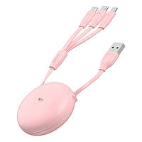 Кабель usb Baseus (CAMLT-TY24) 3-in-1 Data Cable USB For M L T 3A 0.85m White Pink