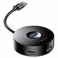 Хаб HUB usb Adapter Baseus(CAHUB-F) Airjoy round box (USB3.0 to USB3.0*1+USB2.0*310cm) Black