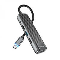 USB Hoco HB23 Type-C to (HDTV+USB3.0+USB2.0+RJ45+PD) Колір Сірий