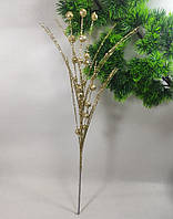 Золотая блестящая ветка 45см "веерная",украшение к рождеству- ветка с ягодами