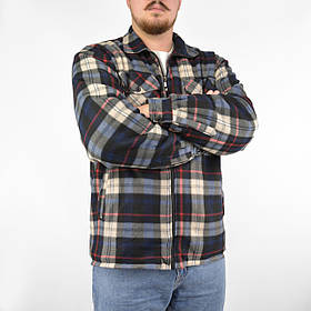 Куртка-сорочка чоловіча на хутряній підкладці Сорочка в карту на овчині Синій + бежевий XL
