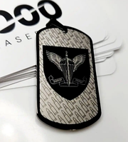 Черный армейский жетон, матовый с лазерной гравировкой данных, эмблемы, шеврона