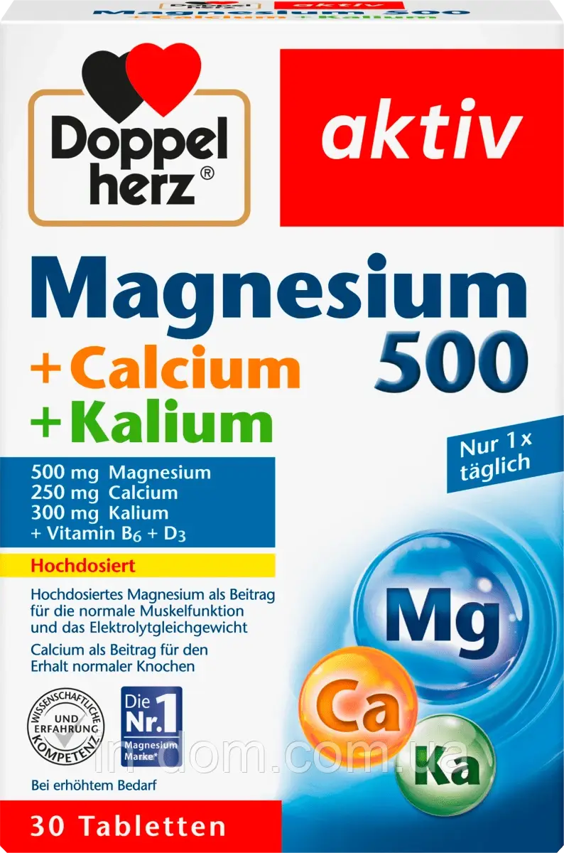 Doppelherz Magnesium 500 + Calcium + Kalium Tabletten Вітамінний комплекс Магній 500 + Кальцій + Калій 30 шт.