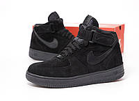Кросівки чоловічі зимові Nike Air Force високі чорні, Найк Аір Форс замшеві з хутром. код KD-12364