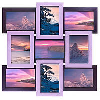 Фотоколаж на стіну 9 фото (дерево) 50*50 см ( рамки для фотографій ) ФР0010 Фіолетовий