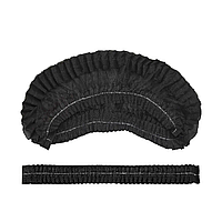 Одноразова шапочка на подвійний резинці "Гармошка" колір чорний, 100 шт.