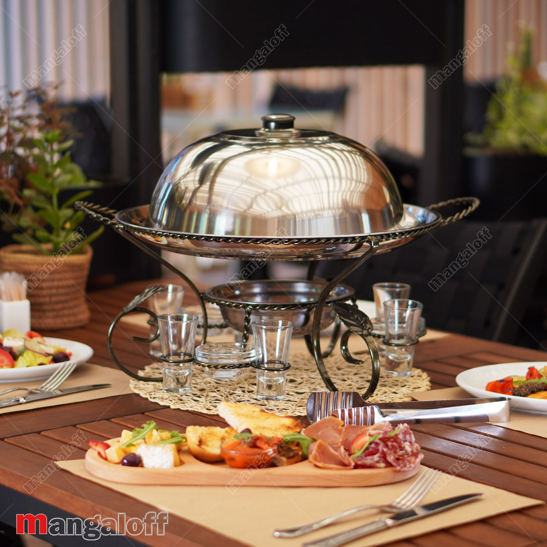 Подставка для подогрева мяса шашлыка Садж 40см с соусницами и стопками ...
