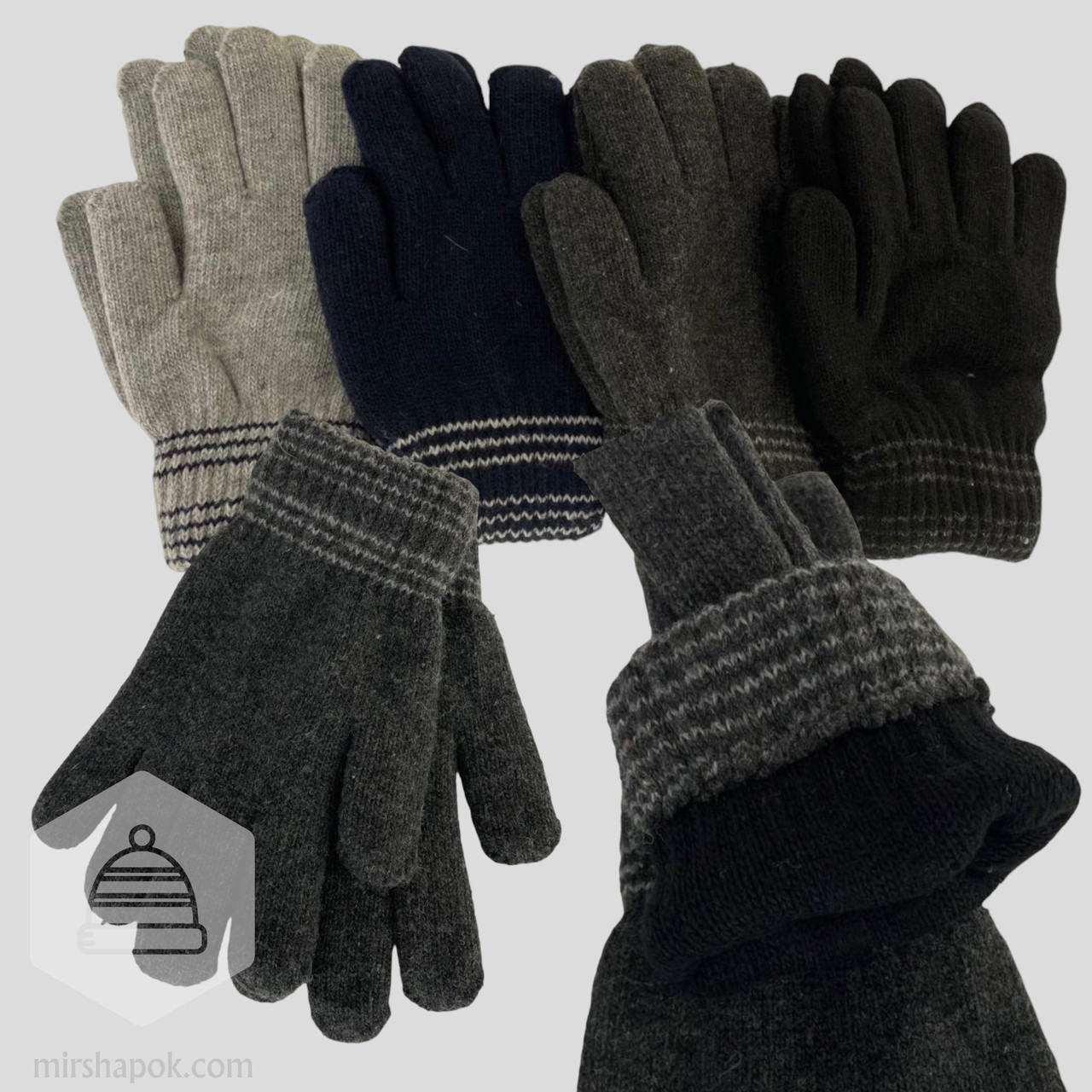 ОПТ Рукавички в'язані подвійні, р. 19 (від 12 років), Китай, (12 шт./набір), фото 1