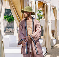Классное мужское легкое кимоно бежевого цвета .