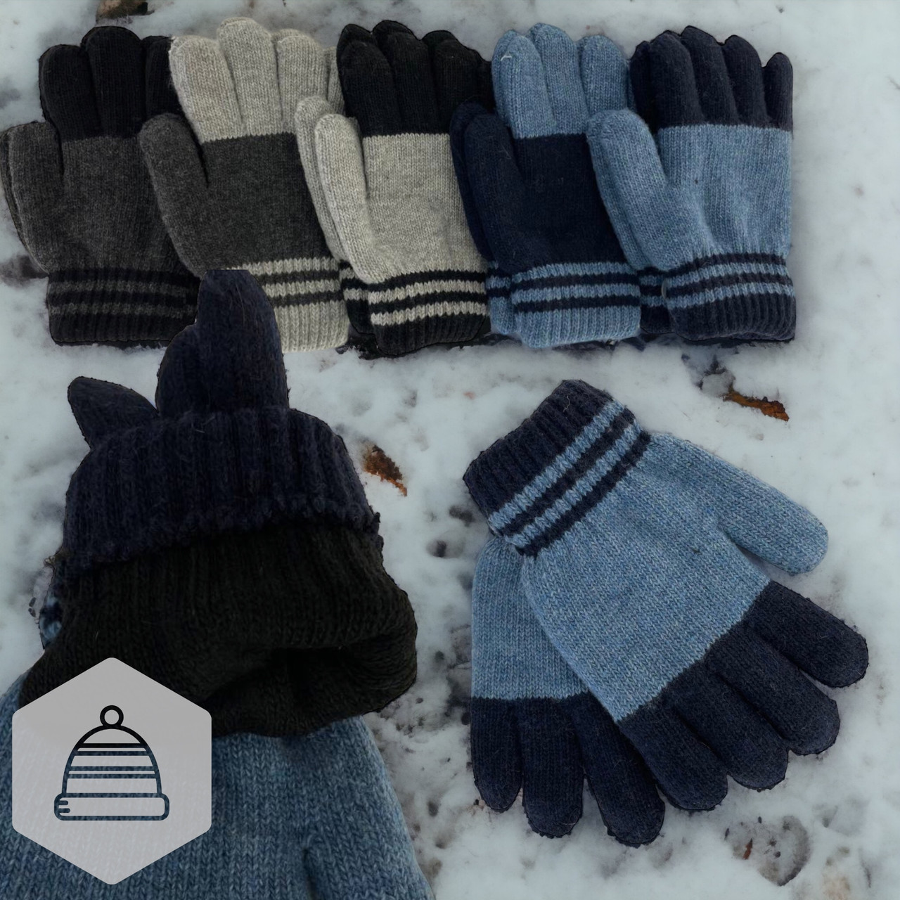 ОПТ Рукавички в'язані подвійні, р. 16 (9-10 років), Китай, (12 шт./набір), фото 1