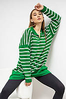 Подовжений пуловер-поло в смугу зеленого кольору Раміна V44346 від Itelle