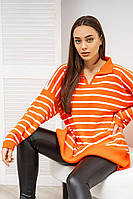 Подовжений пуловер-поло в смугу оранжевого кольору Стелла V443420 від Itelle