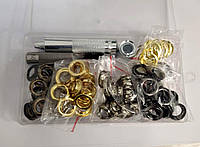 Набір для установки люверсів 12 мм 3 предмета + 100 люверсів срібло золото нікель бронза