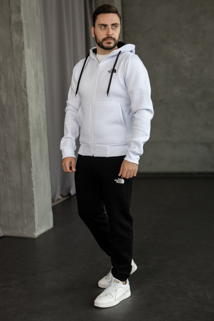Чоловічий зимовий спортивний костюм The North Face чорно-білий на флісі Комплект Зе Норд Фейс на зиму, фото 1