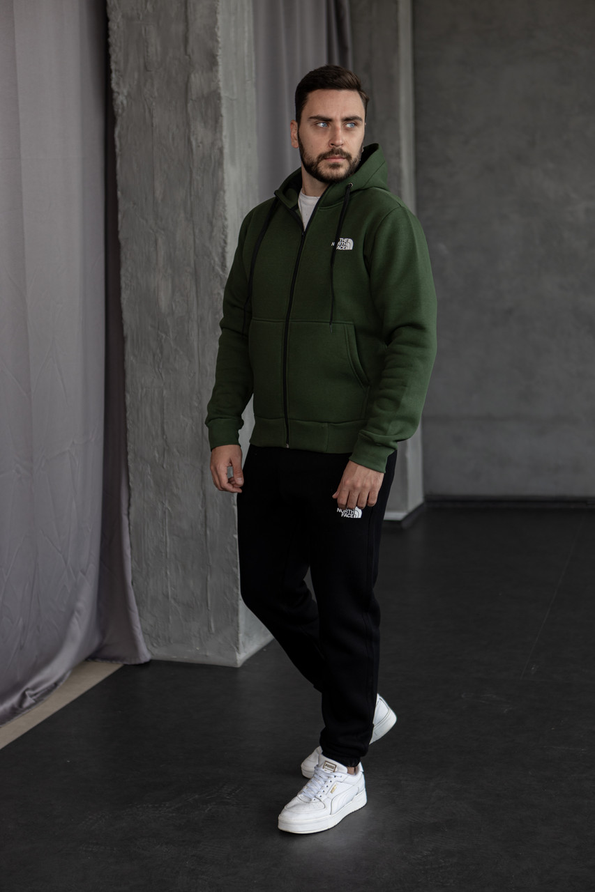 Чоловічий зимовий спортивний костюм The North Face хакі на флісі Комплект Зе Норд Фейс на зиму