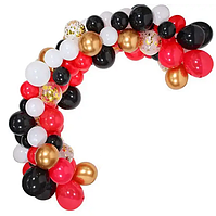 Арка гірлянда з повітряних куль "Червоний, чорний, білий, золотий", 113 шт