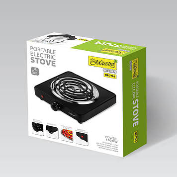 Настільна електрична плита MR-770-1 Потужність: 220-240 В, ~50 Гц, 1000 Вт Спіральний нагрівальний елемент Діаметр конфорок:145 мм