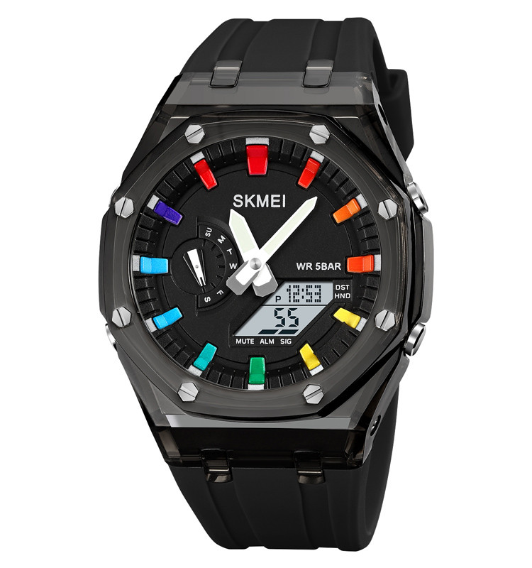 Skmei 2100 чорний чоловічий спортивний годинник із білим екраном, фото 1