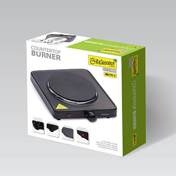 Настільна електрична плита MR-771-1 Потужність: 220-240 В, ~50 Гц, 1000 Вт Тип нагрівальних елементів конфорок: чавунні млинці