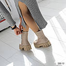 Жіночі шкіряні зимові черевики бежевого кольору з блискавкою спереду, фото 2