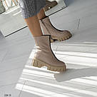 Жіночі шкіряні зимові черевики бежевого кольору з блискавкою спереду, фото 4