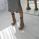 Жіночі шкіряні зимові черевики бежевого кольору з блискавкою спереду, фото 10