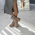 Жіночі шкіряні зимові черевики бежевого кольору з блискавкою спереду, фото 5