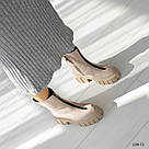 Жіночі шкіряні зимові черевики бежевого кольору з блискавкою спереду, фото 7