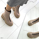 Жіночі шкіряні зимові черевики бежевого кольору з блискавкою спереду, фото 8