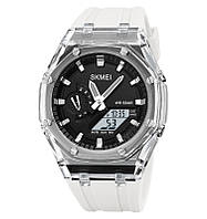 Skmei 2100 белые мужские спортивные часы с черным циферблатом
