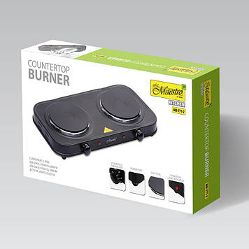 Настільна електрична плита MR-771-2 Потужність: 220-240 В, ~50 Гц, 2000 Вт Тип нагрівальних елементів конфорок: чавунні млинці
