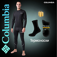 Термобелье мужское зимнее флисовое спортивное черное, Набор термобелья флисовый костюм +термоноски