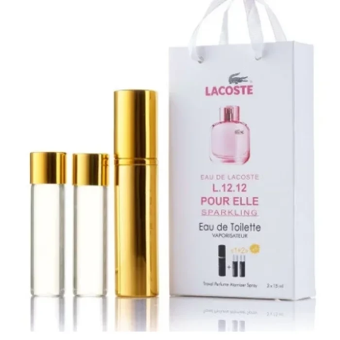 Міні-парфуми з феромонами жіночий Eau De LACOSTE Lacoste L. 12.12 Pour Elle Sparkling 3х15 мл