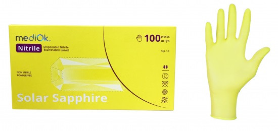 Рукавички нітрилові неопудрені mediOk SOLAR SAPPHIRE, Жовті (100 шт./уп.), XL