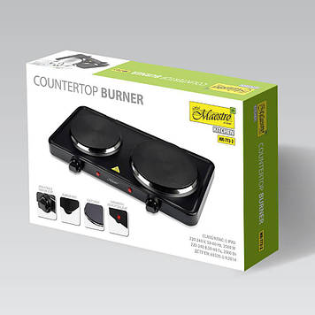 Настільна електрична плита MR-772-2 Потужність: 220-240 В, ~50 Гц, 2500 Вт Тип нагрівальних елементів конфорок: чавунні млинці