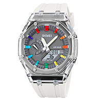 Skmei 2100 белые мужские спортивные часы с серым циферблатом