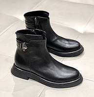 Женские демисезонные ботинки черные из натуральной кожи на низком ходу Турция 2081S Corta Mussi 3091