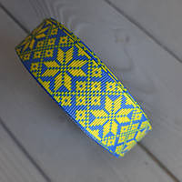 Стрічка репсова 2.5 см малюнок піксельні волошки в жовто-блакитному кольорі