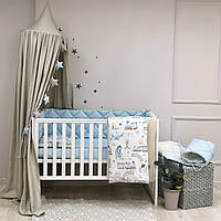 Комплект постільної білизни для новонародженої Baby Mix Паровозики, колір блакитний